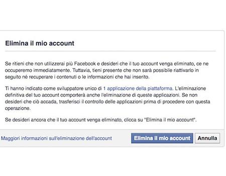eliminare un account facebook